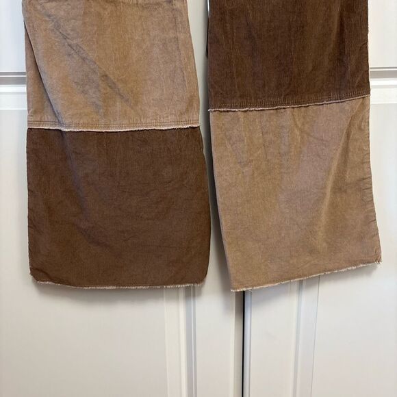 SOCIAL TOURIST Patchwork Corduroy Flare Jeans Bell Bottoms Size 32 Brown Tan - Picture 5 of 10
